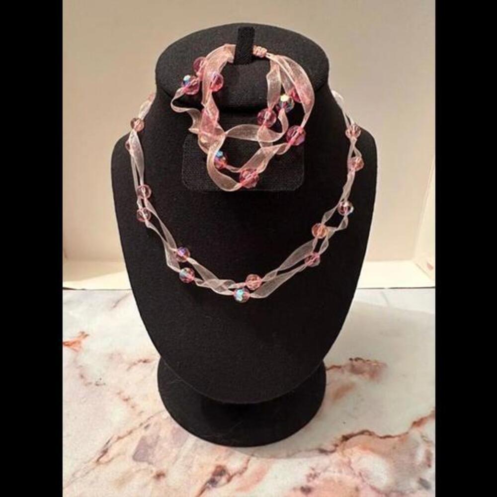Chic Adjustable Crystal Bead Necklace and Bracelet Set